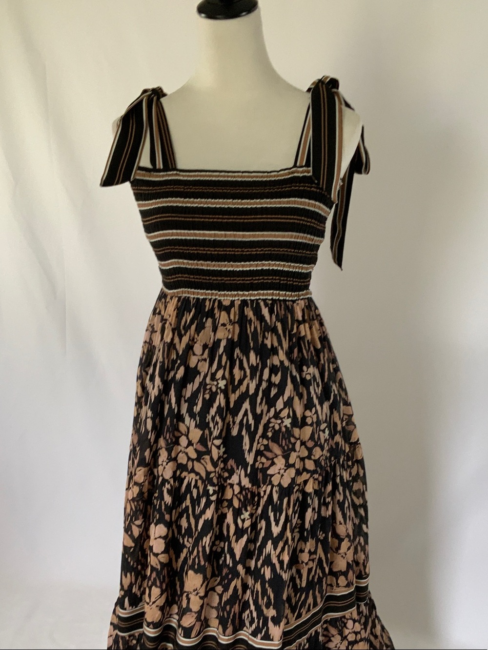 By Together Black & Beige Floral-Stripe Maxi Dress with Tie Straps - Picture 8 of 8